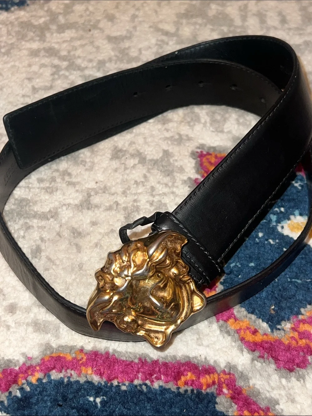 Versace Black Leather Men's Belt with Gold Medusa Buckle- Italian leather !